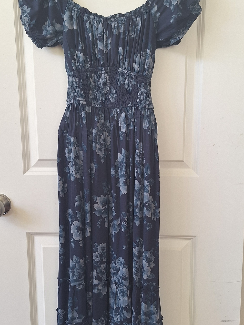 Boho Navy Blue Floral Maxi Dress